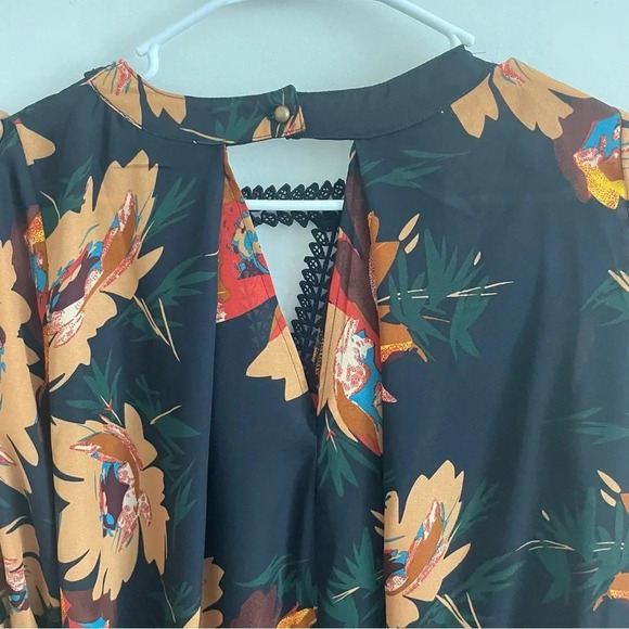 Boho Floral Mini Dress Women Fall Bloomcore Ruffle Hem indie Goblin Flowy Loose - Picture 7 of 8